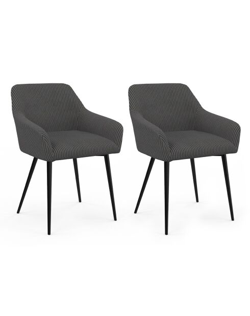 2 Chaises Jenny avec accoudoirs en velours côtelé gris foncé - 51x56x76 cm