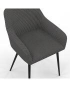 2 Chaises Jenny avec accoudoirs en velours côtelé gris foncé - 51x56x76 cm