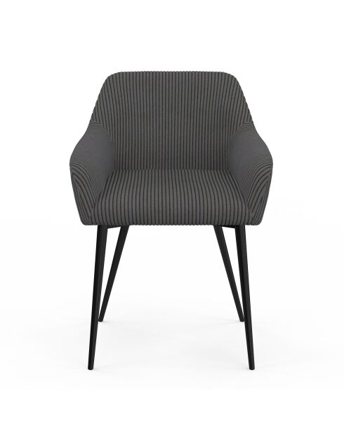 2 Chaises Jenny avec accoudoirs en velours côtelé gris foncé - 51x56x76 cm