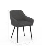 2 Chaises Jenny avec accoudoirs en velours côtelé gris foncé - 51x56x76 cm