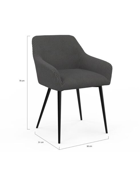 2 sillas Jenny con reposabrazos en pana gris oscuro - 51x56x76 cm
