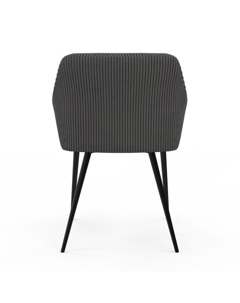 2 Chaises Jenny avec accoudoirs en velours côtelé gris foncé - 51x56x76 cm