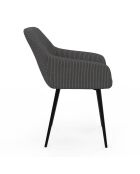 2 Chaises Jenny avec accoudoirs en velours côtelé gris foncé - 51x56x76 cm