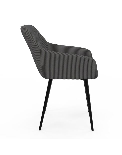 2 Chaises Jenny avec accoudoirs en velours côtelé gris foncé - 51x56x76 cm