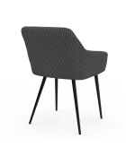 2 Chaises Jenny avec accoudoirs en velours côtelé gris foncé - 51x56x76 cm