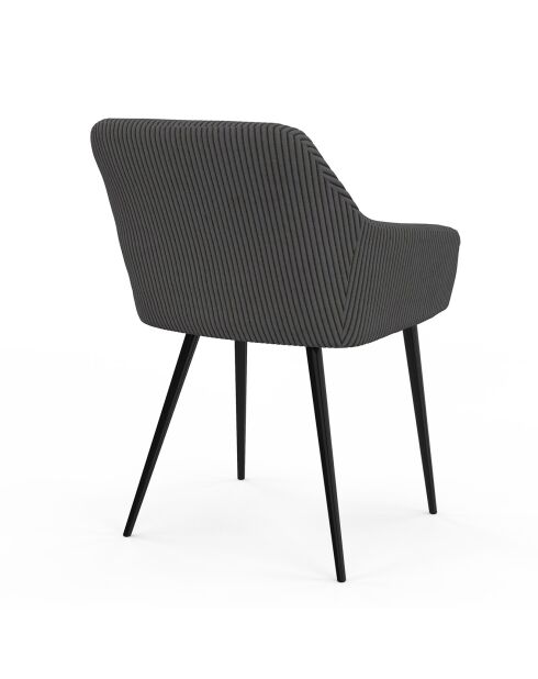 2 Chaises Jenny avec accoudoirs en velours côtelé gris foncé - 51x56x76 cm
