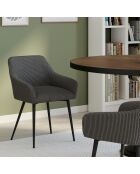 2 Chaises Jenny avec accoudoirs en velours côtelé gris foncé - 51x56x76 cm