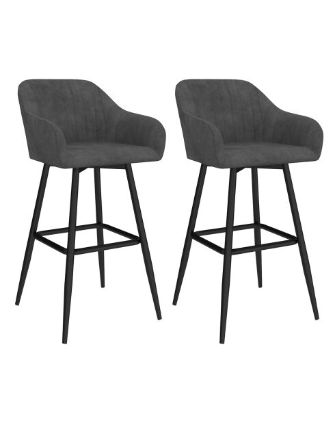 2 Tabourets de bar Ariana avec accoudoirs en velours tabouret gris foncé/pieds en métal noir - 47x46x93? cm
