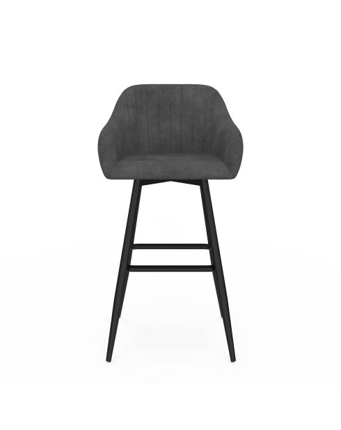 2 Tabourets de bar Ariana avec accoudoirs en velours tabouret gris foncé/pieds en métal noir - 47x46x93? cm