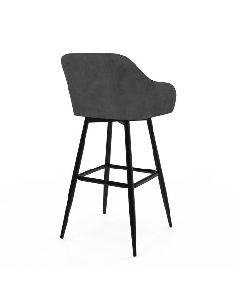 2 Tabourets de bar Ariana avec accoudoirs en velours tabouret gris foncé/pieds en métal noir - 47x46x93? cm