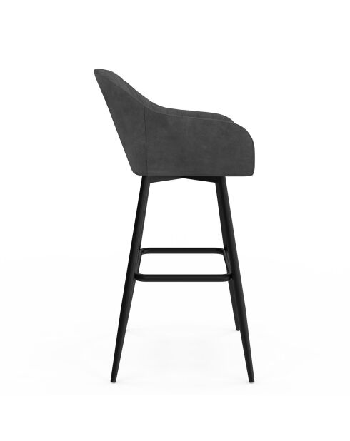2 Tabourets de bar Ariana avec accoudoirs en velours tabouret gris foncé/pieds en métal noir - 47x46x93? cm