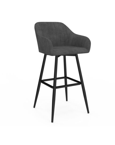 2 Tabourets de bar Ariana avec accoudoirs en velours tabouret gris foncé/pieds en métal noir - 47x46x93? cm