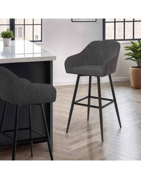 2 Tabourets de bar Ariana avec accoudoirs en velours tabouret gris foncé/pieds en métal noir - 47x46x93? cm