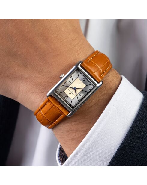 Montre Homme en Cuir effet croco marron