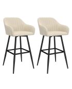 2 Tabourets de bar Ariana avec accoudoirs en velours tabouret crème/pieds en métal noir - 47x46x93? cm