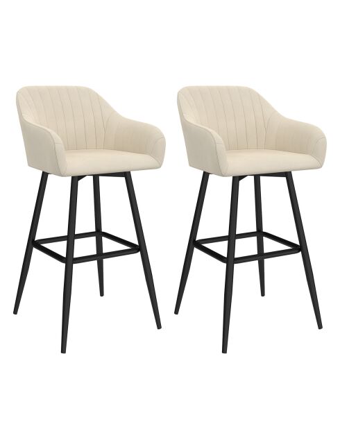 2 Tabourets de bar Ariana avec accoudoirs en velours tabouret crème/pieds en métal noir - 47x46x93? cm