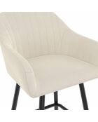 2 Tabourets de bar Ariana avec accoudoirs en velours tabouret crème/pieds en métal noir - 47x46x93? cm