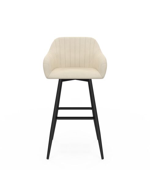 2 Tabourets de bar Ariana avec accoudoirs en velours tabouret crème/pieds en métal noir - 47x46x93? cm