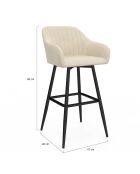 2 Tabourets de bar Ariana avec accoudoirs en velours tabouret crème/pieds en métal noir - 47x46x93? cm