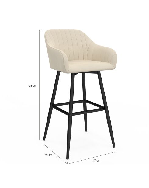 2 Ariana barkrukken met fluwelen armleuningen crèmekleurige kruk/zwarte metalen poten - 47x46x93? cm