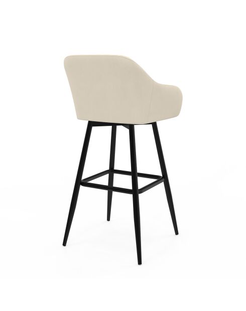2 Tabourets de bar Ariana avec accoudoirs en velours tabouret crème/pieds en métal noir - 47x46x93? cm