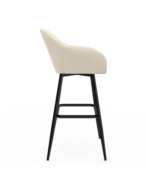 2 Tabourets de bar Ariana avec accoudoirs en velours tabouret crème/pieds en métal noir - 47x46x93? cm