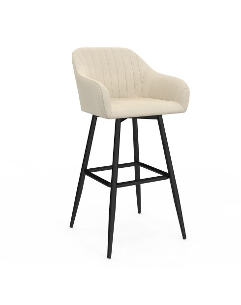 2 Tabourets de bar Ariana avec accoudoirs en velours tabouret crème/pieds en métal noir - 47x46x93? cm