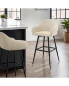 2 Tabourets de bar Ariana avec accoudoirs en velours tabouret crème/pieds en métal noir - 47x46x93? cm