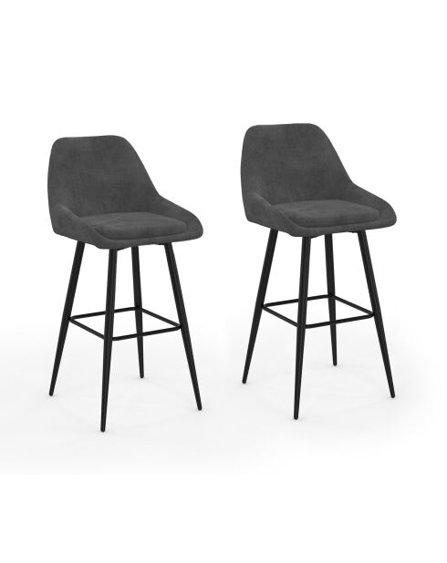 2 Tabourets de bar Olivia assise velours gris foncé  - 44x46x92? cm