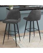 2 Tabourets de bar Olivia assise velours gris foncé  - 44x46x92? cm