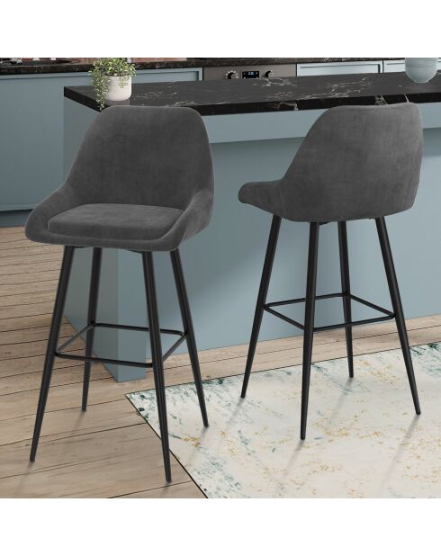 2 Tabourets de bar Olivia assise velours gris foncé  - 44x46x92? cm