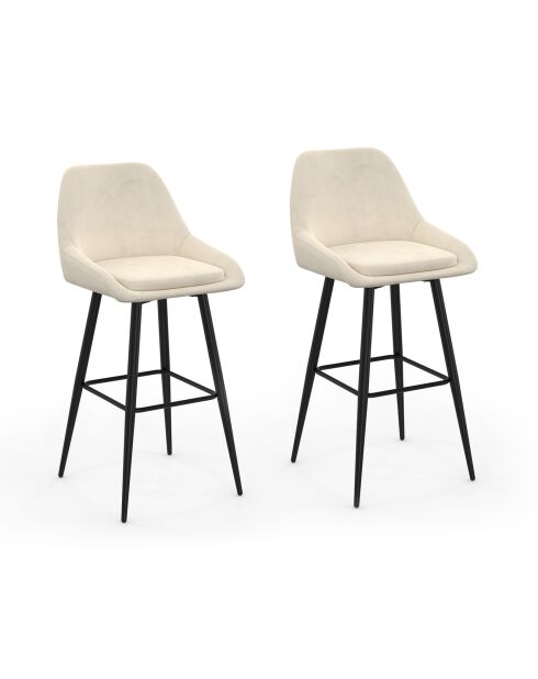2 Tabourets de bar Olivia assise velours crèmes - 44x46x92? cm
