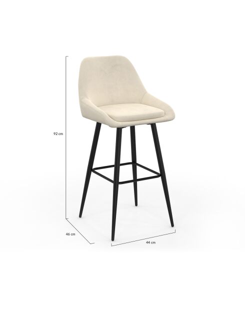 2 Tabourets de bar Olivia assise velours crèmes - 44x46x92 cm