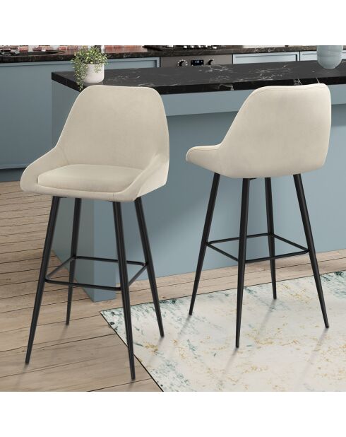 2 Tabourets de bar Olivia assise velours crèmes - 44x46x92? cm