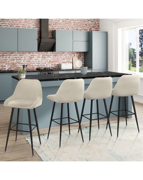 4 Tabourets de bar Olivia assise velours crèmes - 44x46x92? cm