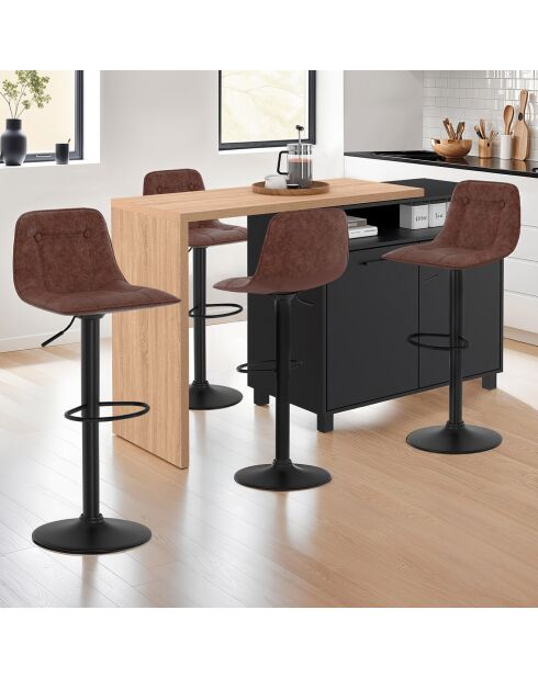 4 Tabourets de bar réglables Edison marron - 39x42x83/104 cm