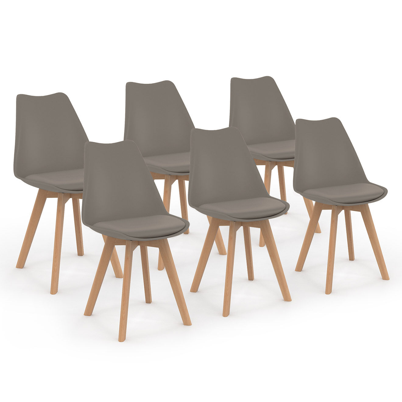 Chaise Design Loris En Bois Naturel - Assise Rembourrée Similicuir Taupe, Assemblée