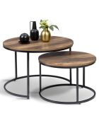 2 Tables basses rondes gigognes Eliza bois vieilli