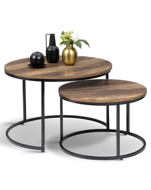 2 Tables basses rondes gigognes Eliza bois vieilli