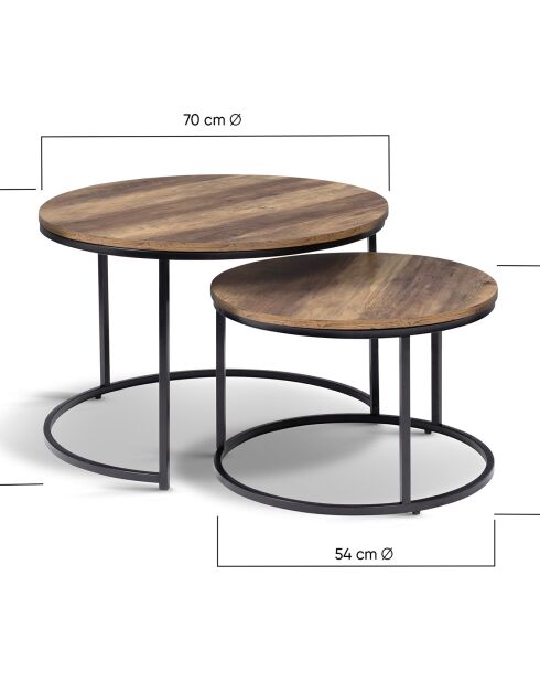 2 Tables basses rondes gigognes Eliza bois vieilli