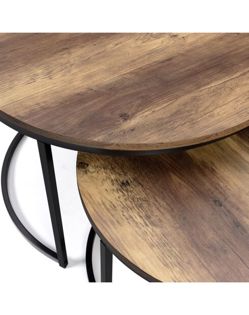 2 Tables basses rondes gigognes Eliza bois vieilli