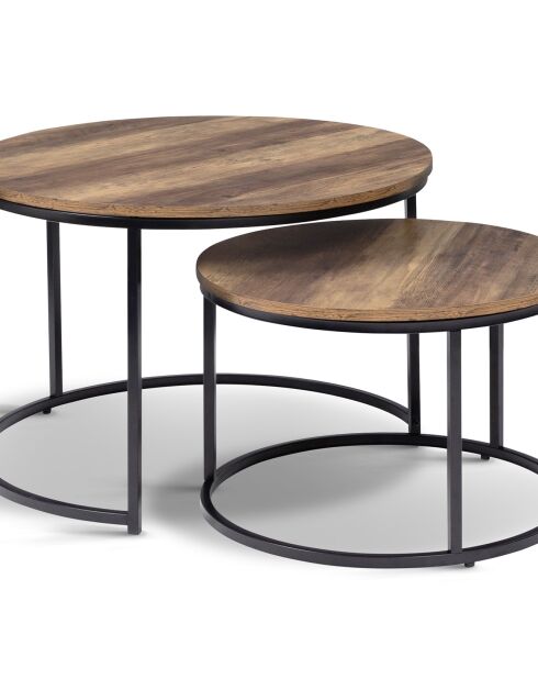 2 Tables basses rondes gigognes Eliza bois vieilli