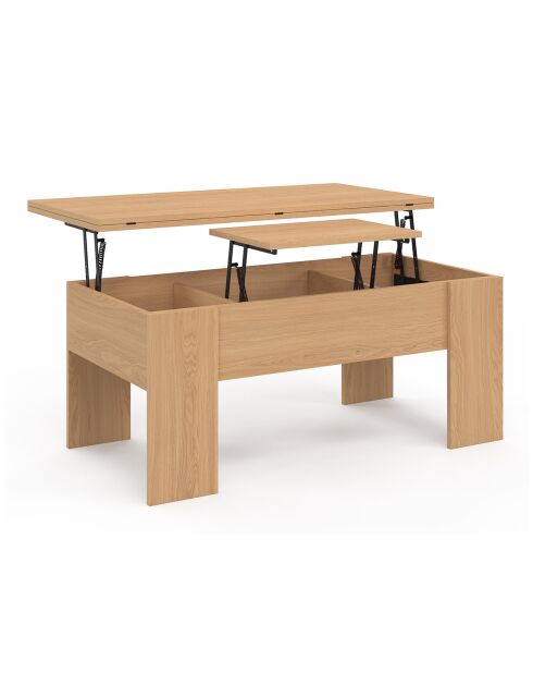 Table basse Albane avec plateau relevable et dépliant bois - 100x50x45 cm