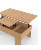 Table basse Albane avec plateau relevable et dépliant bois - 100x50x45 cm