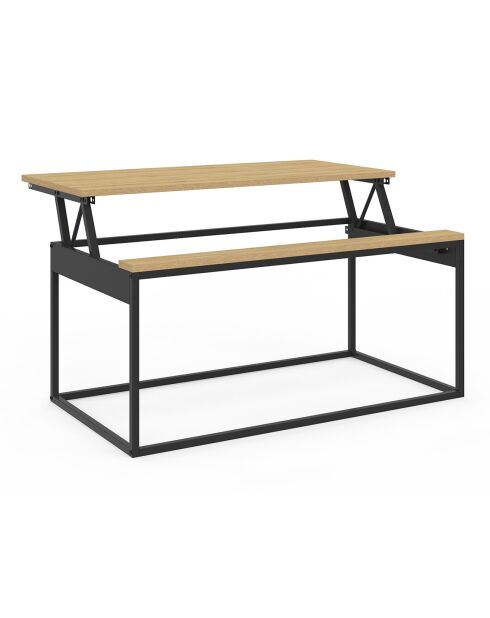 Table basse Memphis avec plateau relevable bois/noir - 90x48x40.5/53.5 cm