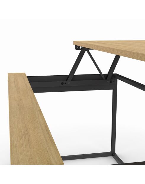 Table basse Memphis avec plateau relevable bois/noir - 90x48x40.5/53.5 cm