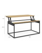 Table basse Memphis avec plateau relevable bois/noir - 90x48x40.5/53.5 cm