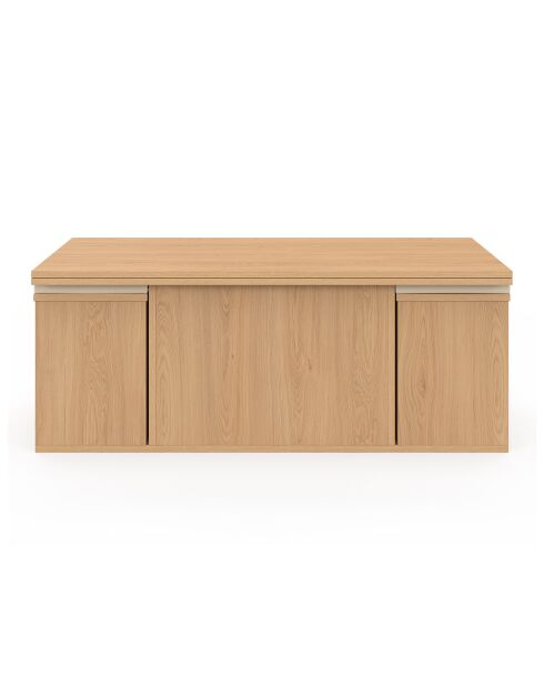 Table basse Tania 2 en 1 avec plateau dépliant et 4 assises bois - 100x55/110x39/51 cm