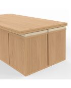Table basse Tania 2 en 1 avec plateau dépliant et 4 assises bois - 100x55/110x39/51 cm