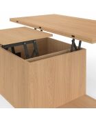 Table basse Tania 2 en 1 avec plateau dépliant et 4 assises bois - 100x55/110x39/51 cm